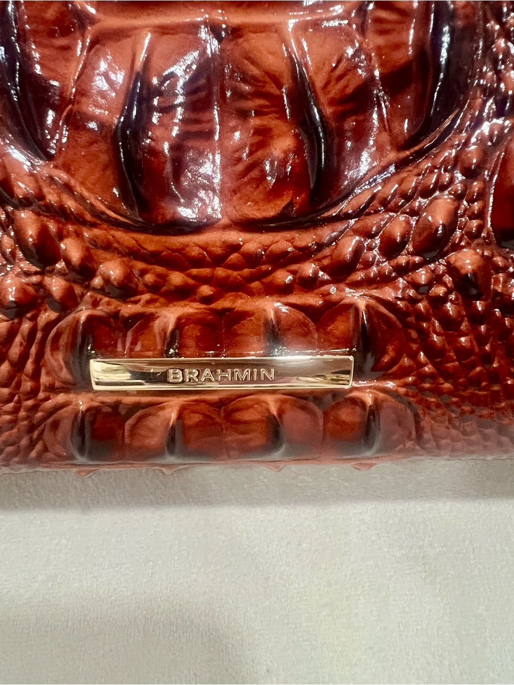 Small Brahmin Croc-Embossed shoulder bag in Burnt Chestnut - Picture 3 of 6